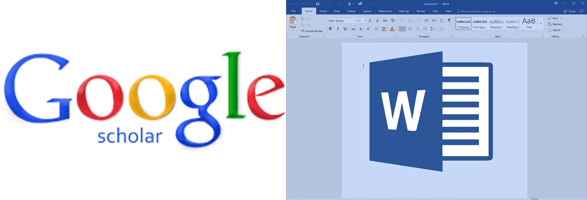 The Google Scholar logo next to a Microsoft Word document