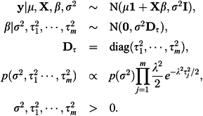 The hierarchical model of the Bayesian LASSO, written as equations
